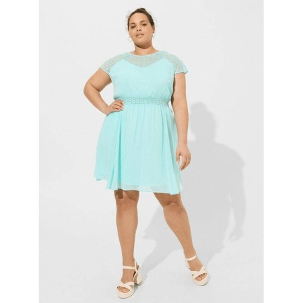 Torrid Mini Clip Dot Crochet Lace Skater Dress